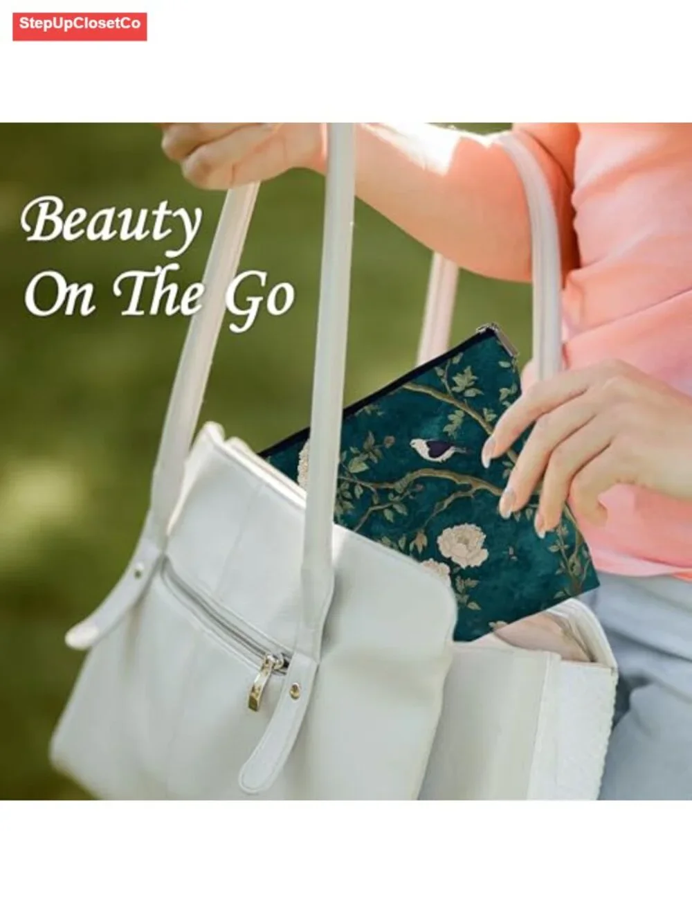 Linen Canvas Zip Cosmetic Bag Toiletry Pouch Travel Makeup Organizer